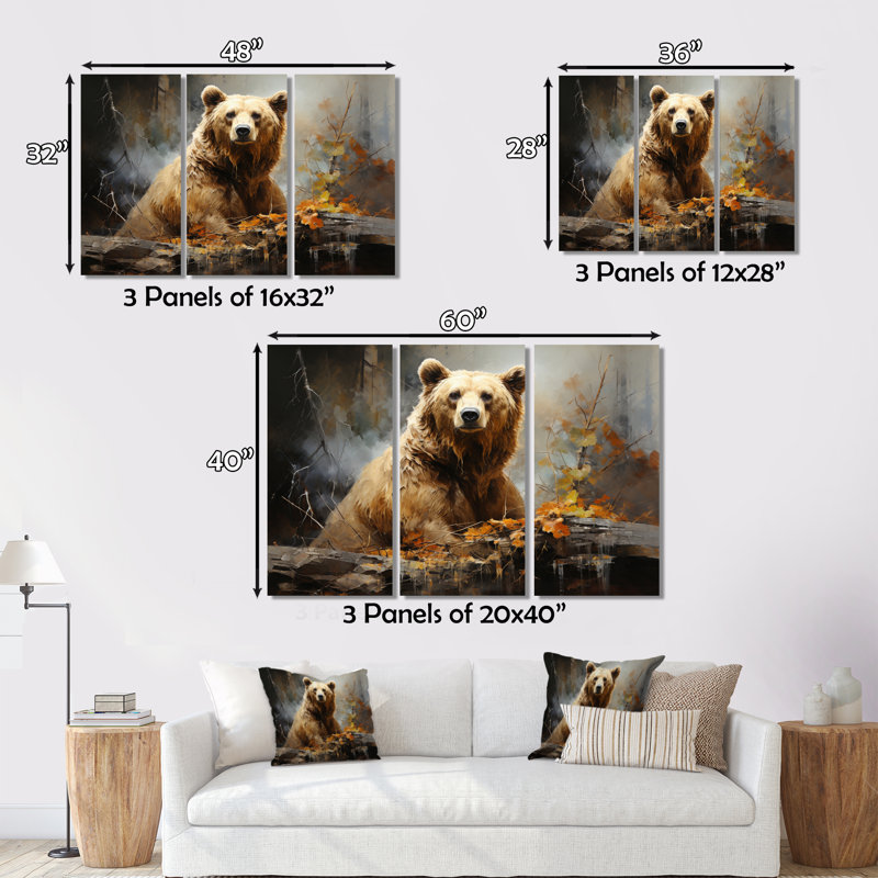 Bear Bears Boundary II sur toile, reproduction de 3 pièces, H 32 po x l 48 po