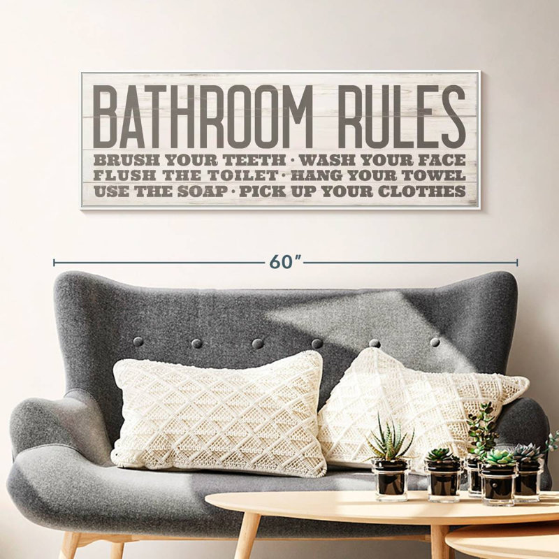 Vintage Bathroom Rules III, 46" X 16", Floating Frame White