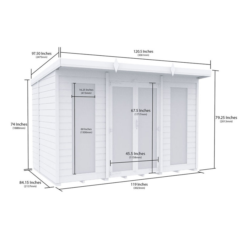 10ft x 7ft Pent Summer House (Full Height Window)