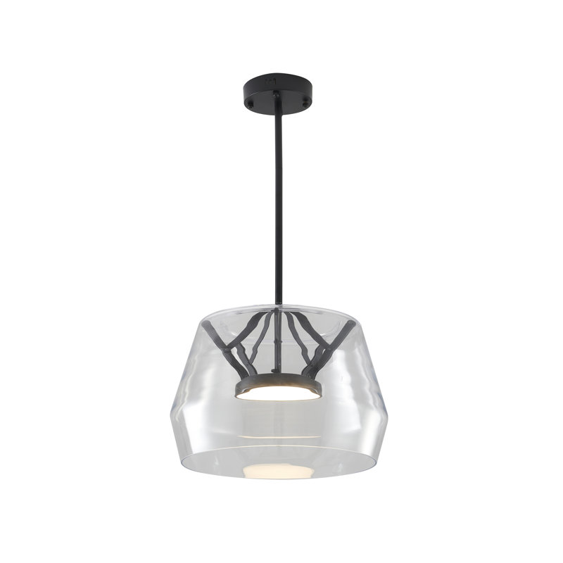 Luminaire suspendu 1 lumière DEL noire avec abat-jour en verre transparent