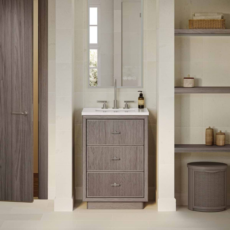 Rhett Vanity, Steel Oak, 24" W, White Quartz