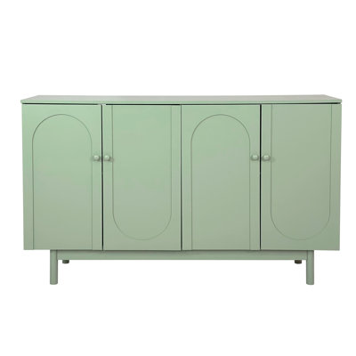 Stylish And Functional 4-Door Intaglio Storage Cabinet With Pine Legs, Solid Wood Pulls And Mdf, For Living Room Bedroom,And Kitchen