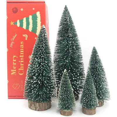 Mini sapin de Noël en forme d'arbre de Noël avec base en bois, décorations de Noël pour table de fête, 5 pièces