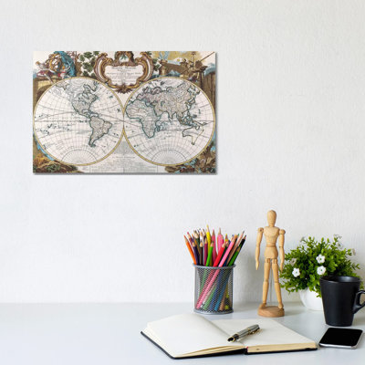 Antique Double Hemisphere Map of the World 1 Piece Wrapped Canvas Painting