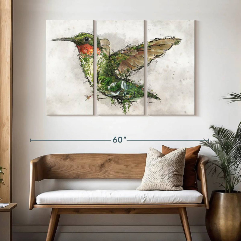 Surreal Ruby Throated Hummingbird, 32" H x 50" W