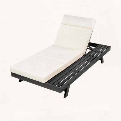 Lounge Chaise Set with Headrest, Acacia Wood Outdoor Recliner with Tri-Fold Cushion
