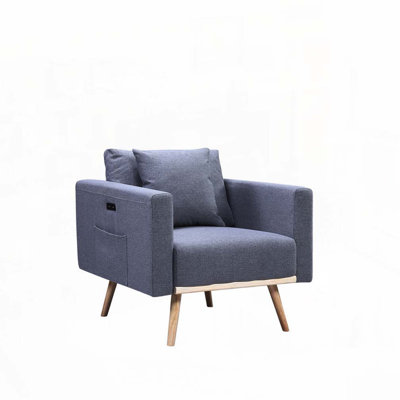 Linen Fabric Chair with USB Charging Ports Pockets & Pillows