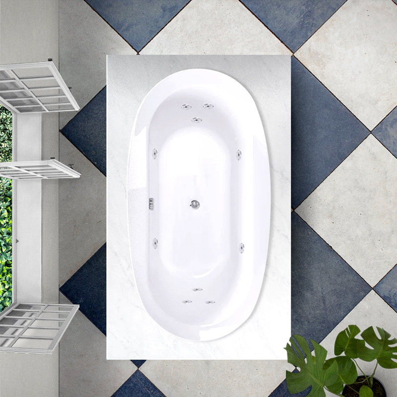 66" L x 36" W Drop In Whirlpool Acrylic Bathtub with Center Drain in White