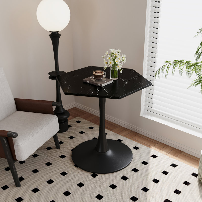 Marios Faux Wood Hexagonal Coffee, Black, Black Marble, 29.13" H x 31.5" W x 23.6" D