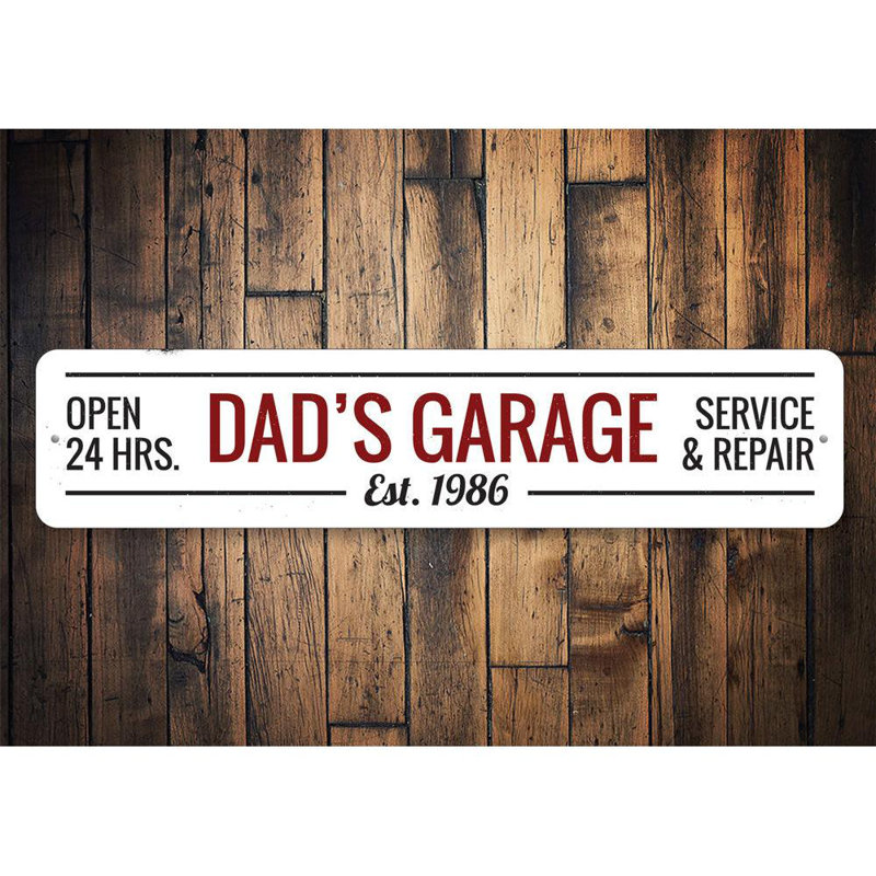 Enseigne en aluminium «Dads Garage», H 4 po x l 18 po x P 0,04 po