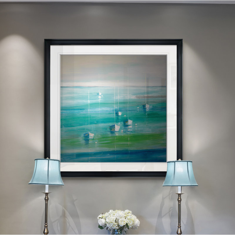 « marina del rey », peinture, H 16 po x l 16 po x P 1,5 po, Cadre noir