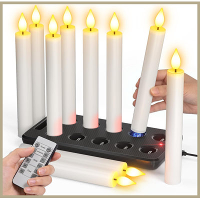 Ensemble de 10 bougies coniques DEL rechargeables sans flamme, avec base de chargement et minuterie à distance pour la décoration intérieure de Noël