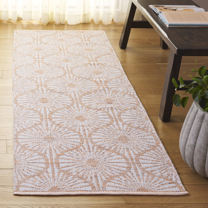 Tapis orange / ivoire tissé à plat à la main Oak Hill, Tapis de couloir 2 pi 3 po x 7 pi