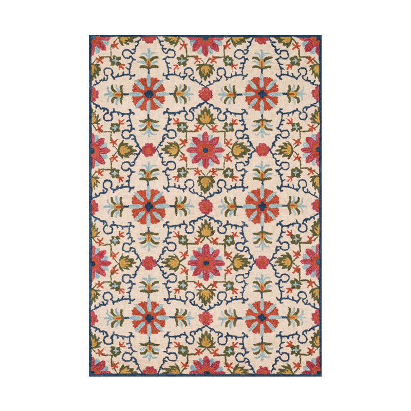 Tapis décoratif bleu/beige en laine crocheté à la main Keffer, Rectangle 9 pi 3 po x 13 pi