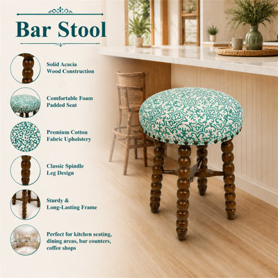 Tabouret de bar rembourré avec structure en bois d'acacia massif Spindle