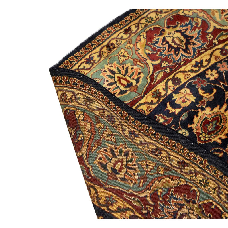 Tapis noué à la main de haute qualité en brun / bleu marine / beige