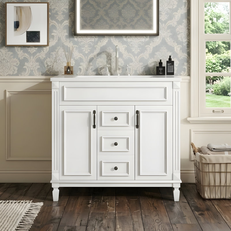 Meuble-lavabo de 36 pouces avec lavabo en céramique, Blanc