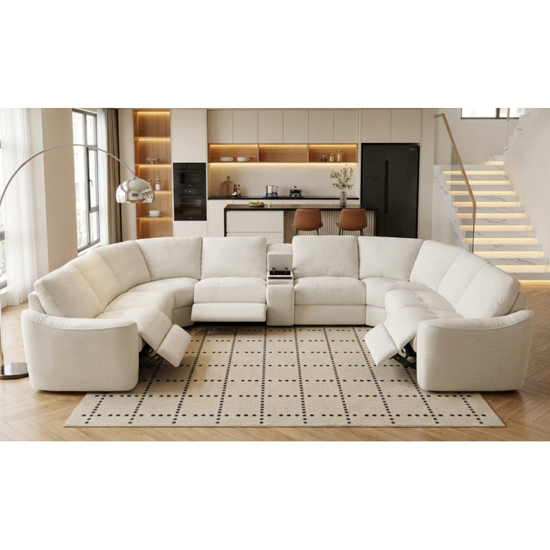 Canapé modulaire inclinable électrique en U avec ports USB, espace de rangement et siège surdimensionné