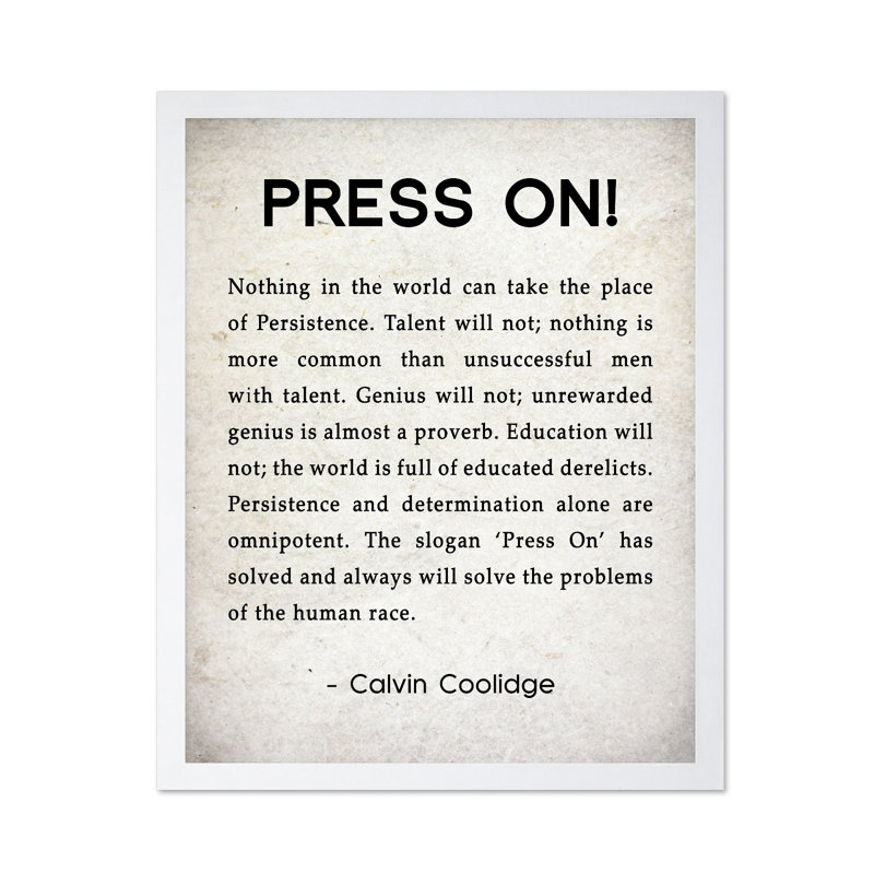 Calvin Coolidge Press on, H 12 po x l 16 po, Affiche, Encadrement blanc