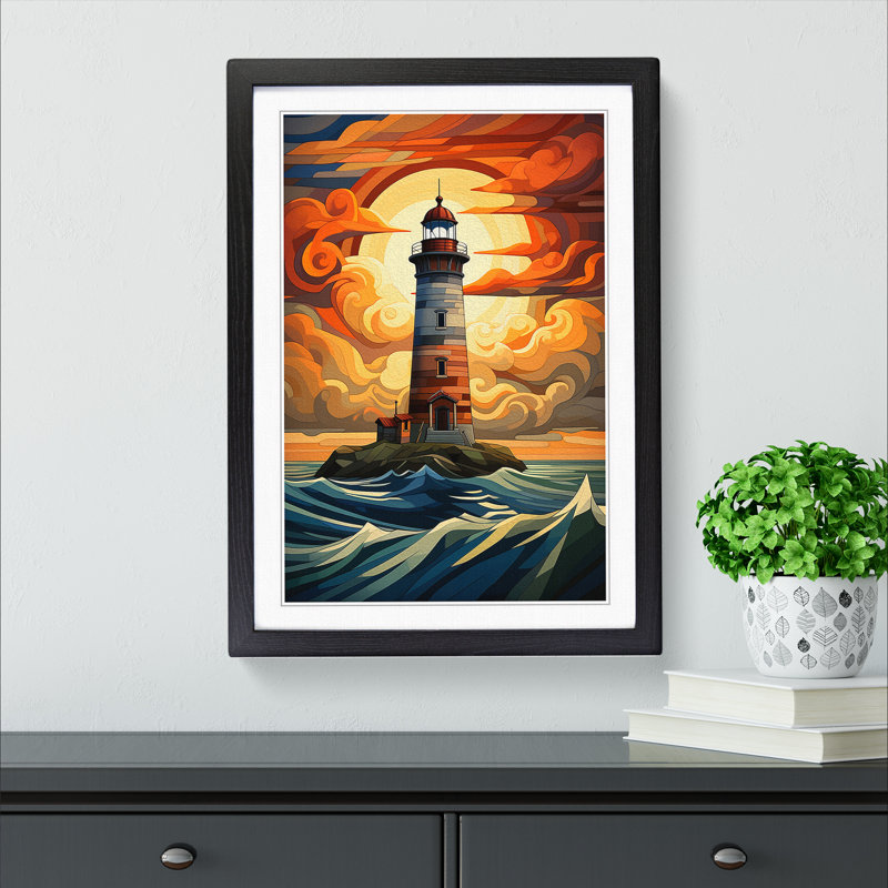 Lighthouse No.3 - Single Picture Frame Print on Wood, 64cm H x 46cm W x 2cm D, Black Framed