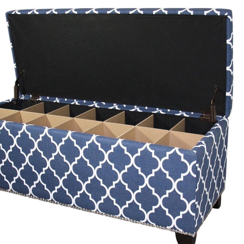 Blue Moroccan Stripes Decor 18" Tall Storage Bench With 42" Long Seat, Seat - To Floor Distance, 39" And 14.5" Height Without Legs