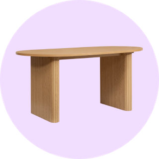 Modern oak dining table on lilac background