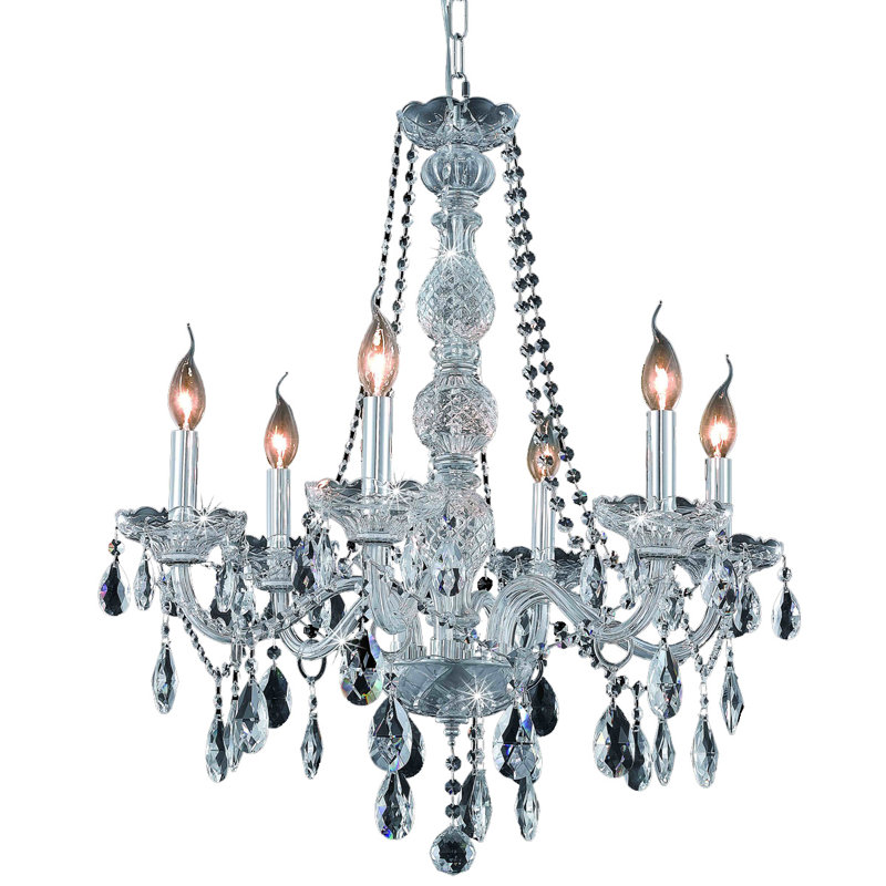 Lustre classique / traditionnel à 6 lumières de style bougie Abram, Clair, Chrome chrome