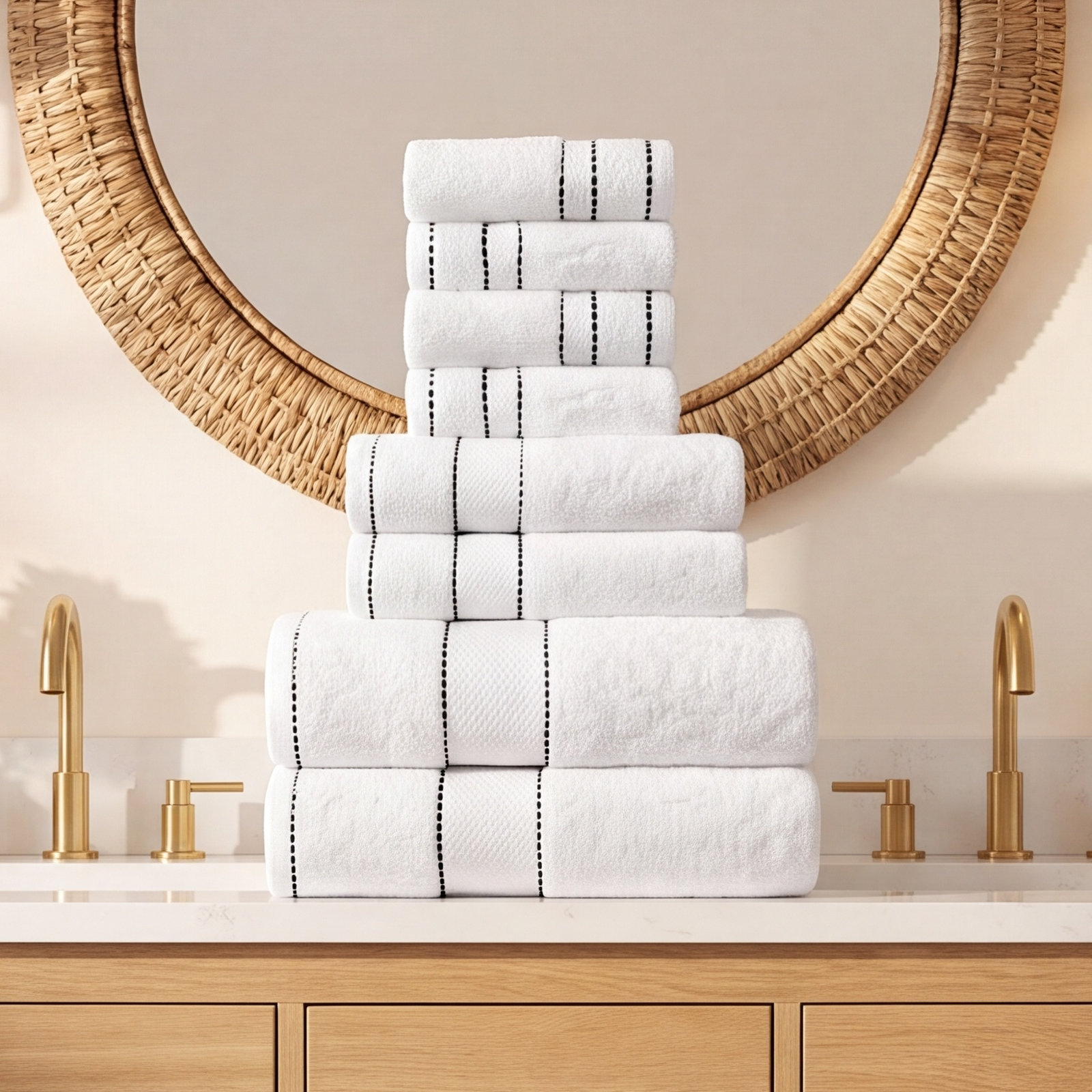 Niles 8-Piece Giza Cotton Towel Set, White/Black