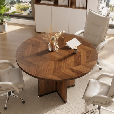 39.37" Dark Brown Round Conference Table with X-Base for 4 people or Small Meeting Table
