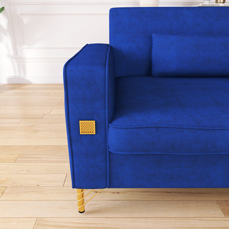 Canapé 85,63 po style Mid-Century moderne avec coussins moelleux et pieds en métal, Bleu rétro