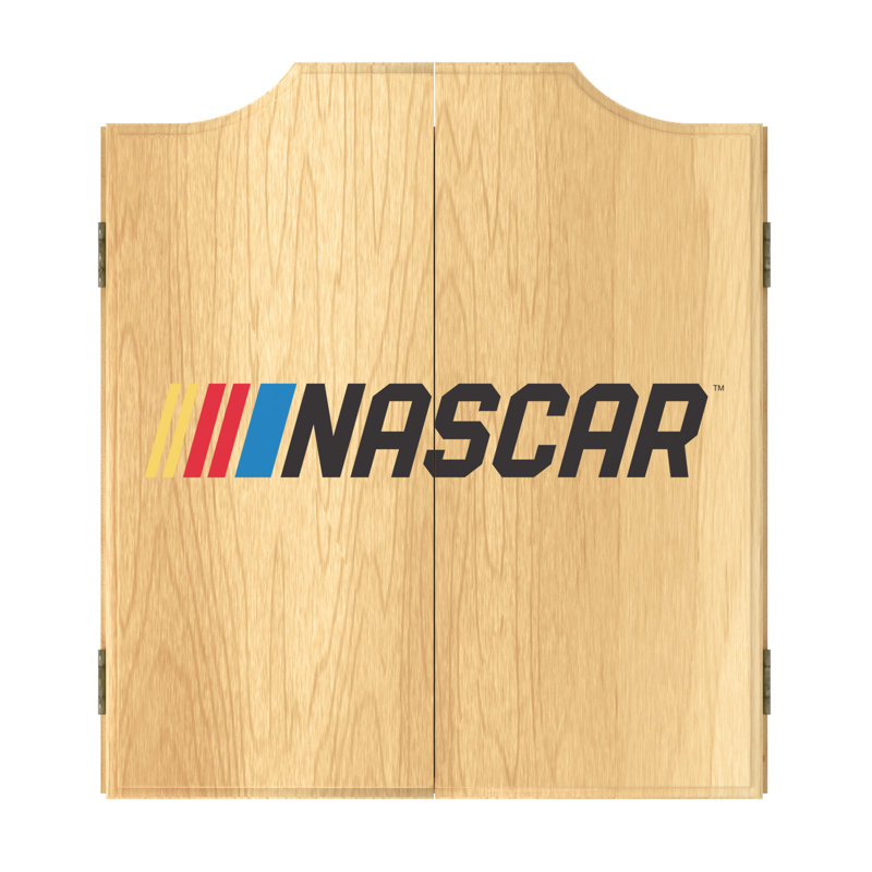 NASCAR Beveled Wood Dartboard Cabinet Set with Darts