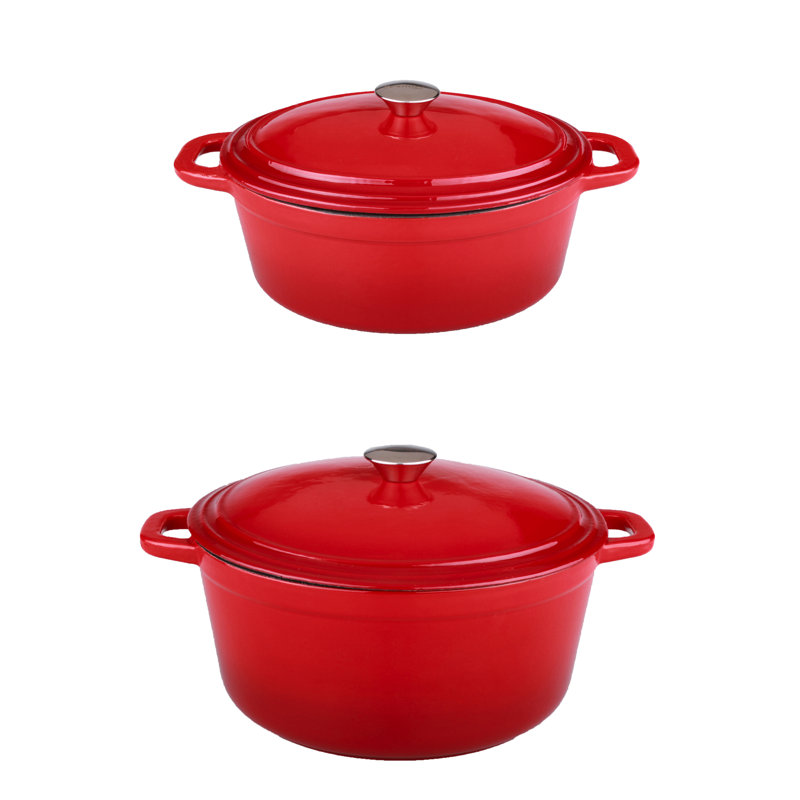 Neo Red Enameled Cast Iron Oval Dutch Oven Set, 5qt & 7qt