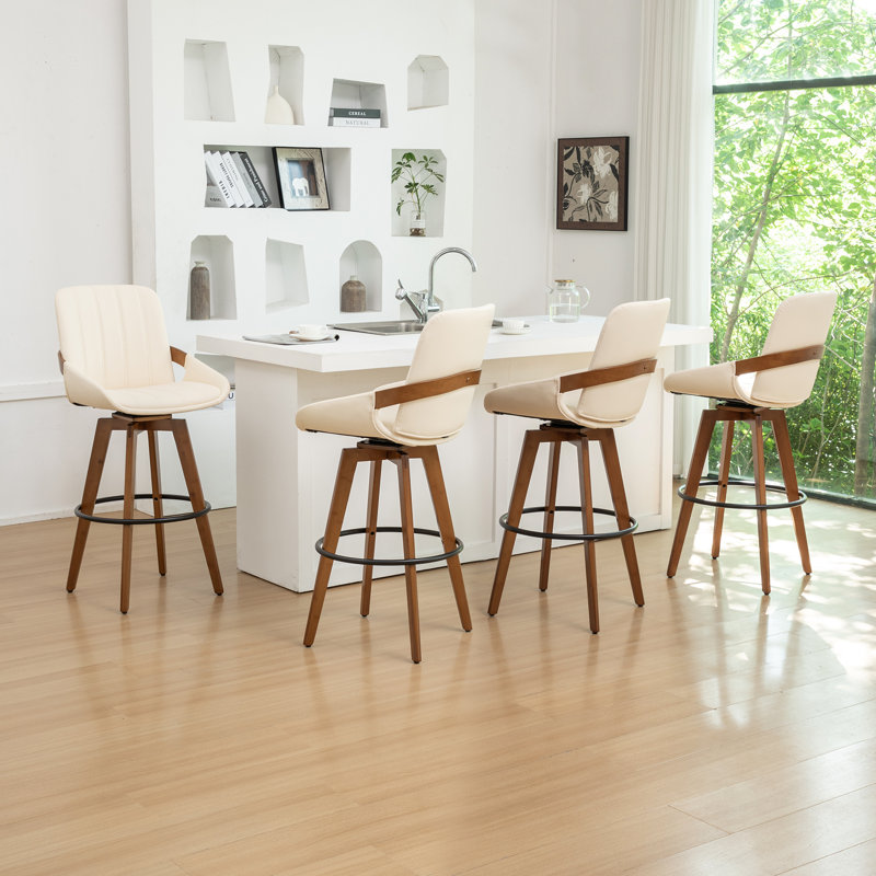 Ensemble de 4 tabourets de bar et de comptoir pivotants en cuir Modern, Beige, 4