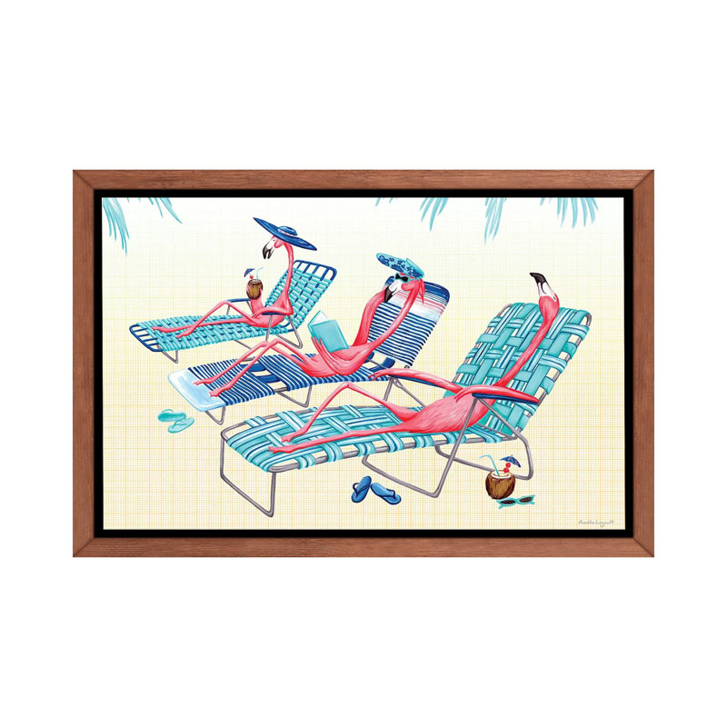 Plage de flamants roses par Legault - impression d'art graphique, H 18 po x l 26 po x P 1,5 po