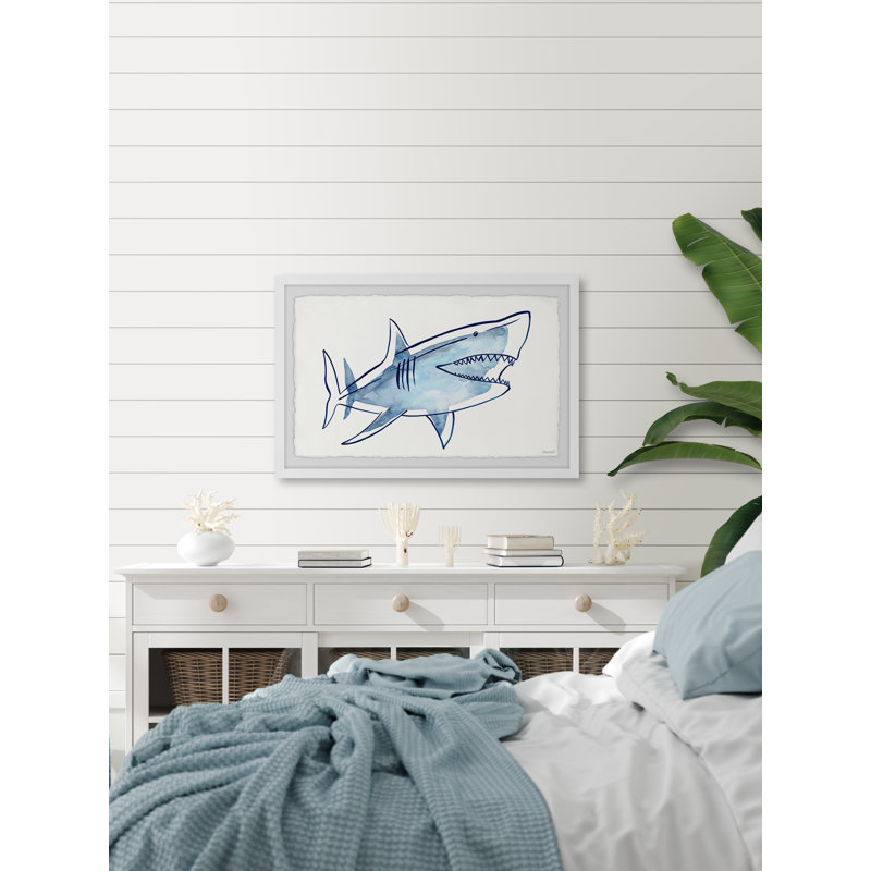 Blue Shark Outline Canvas Print with White Frame, 8" x 12"