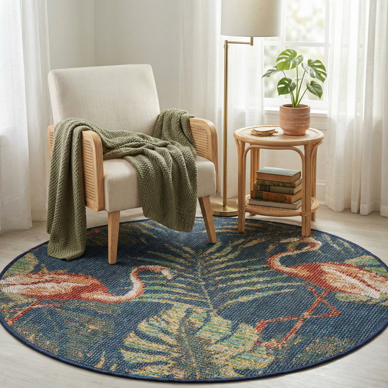 Tapis intérieur / extérieur bleu marine Rolla, Rond 3 pi 3 po