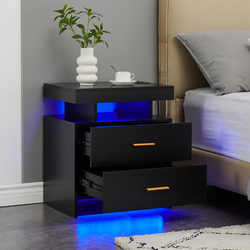 Morits LED Nightstand with Wireless Charging, Black