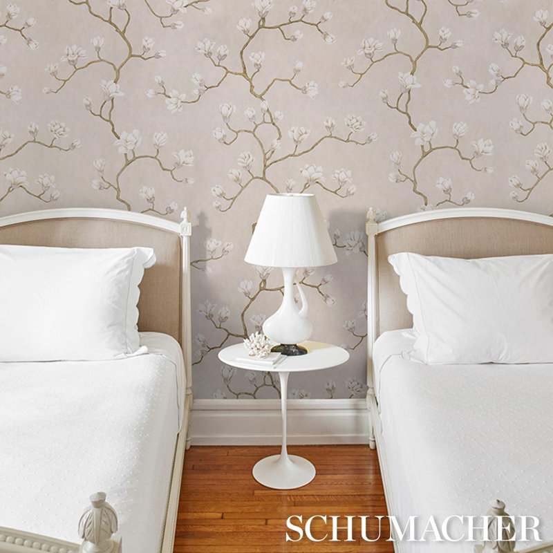 Magnolia Floral Non-Woven Wallpaper Roll, Grisaille