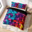 Ensemble de housse de couette en microfibre à motif géométrique bleu sarcelle et noir avec taies d'oreiller, devant à motif de blocs d'impression numérique avec dos noir uni, literie réversible, lit simple, édredon et coussins non inclus-122001163-122001164