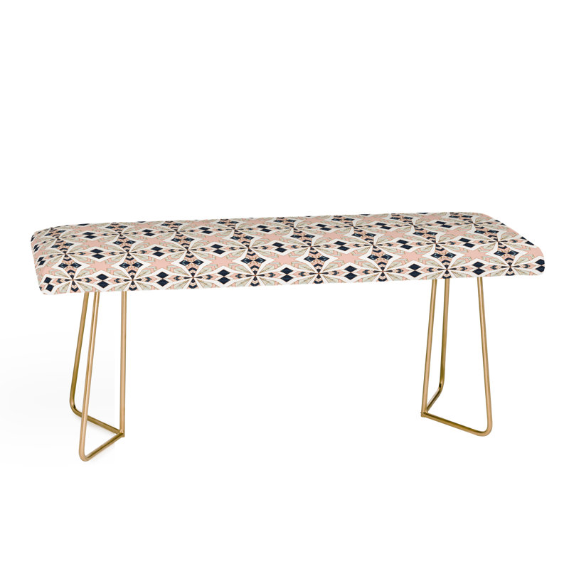 Chula Faux Leather Upholstered Bench, Pink/Cream/Geometric