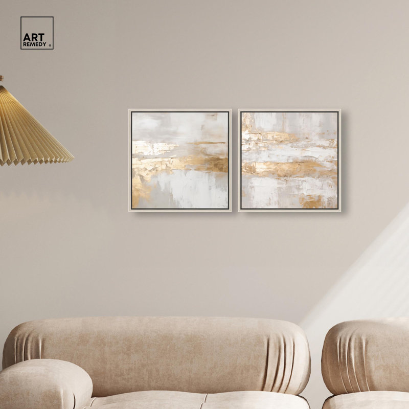 «Golden Luxe Room Room», ensemble de 2 impressions sur toile par , H 13 po x l 13 po, Argent argent