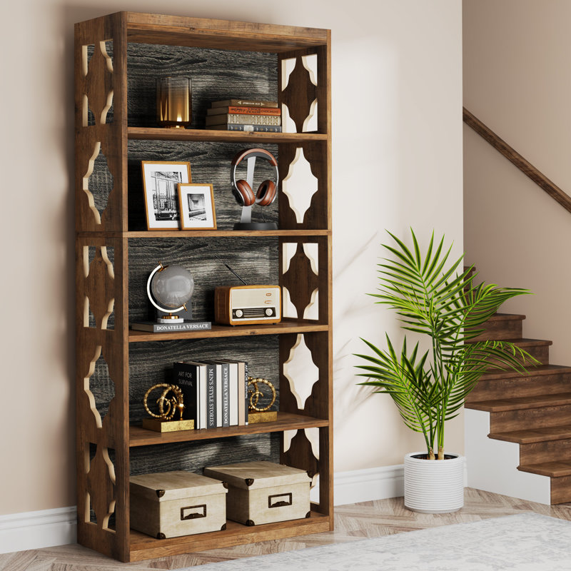 Deloris Etagere Bookcase, Gray/Brown