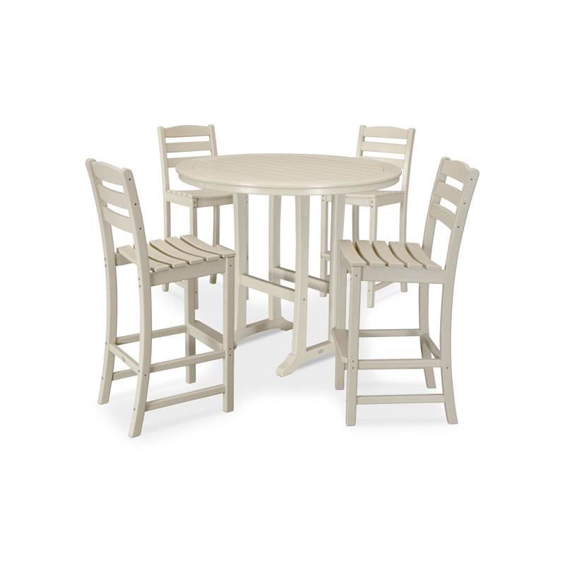 POLYWOOD La Casa Café 5-Piece Side Chair Bar Dining Set, Sand