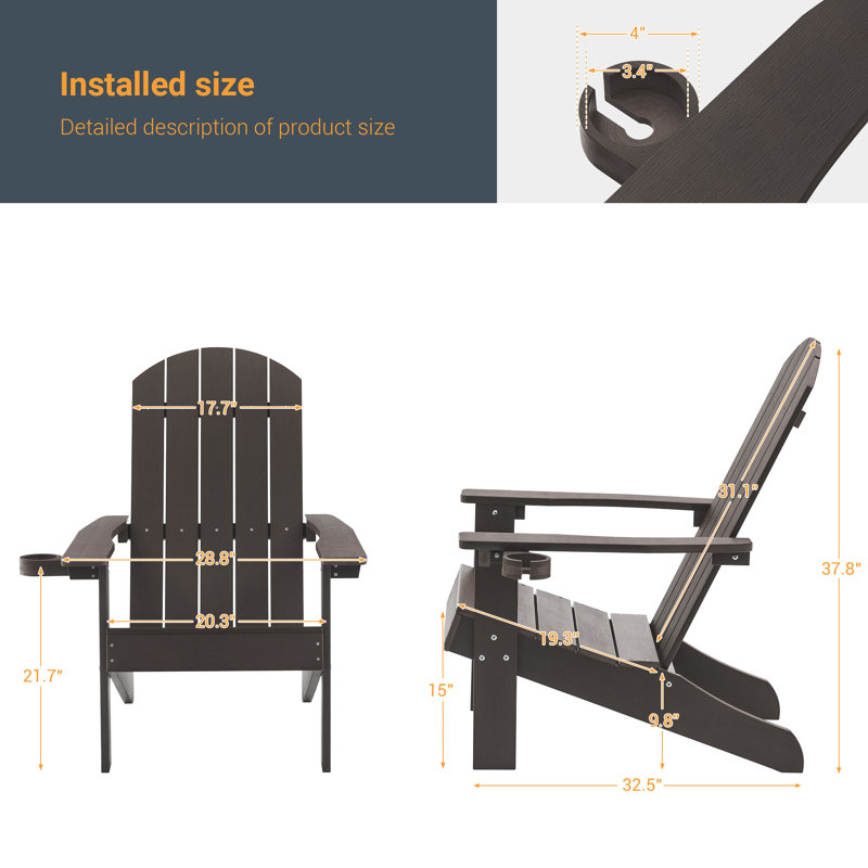 Sareen Adirondack Chair Plastic Weather Resistant Fire Pit Chair, Coffee