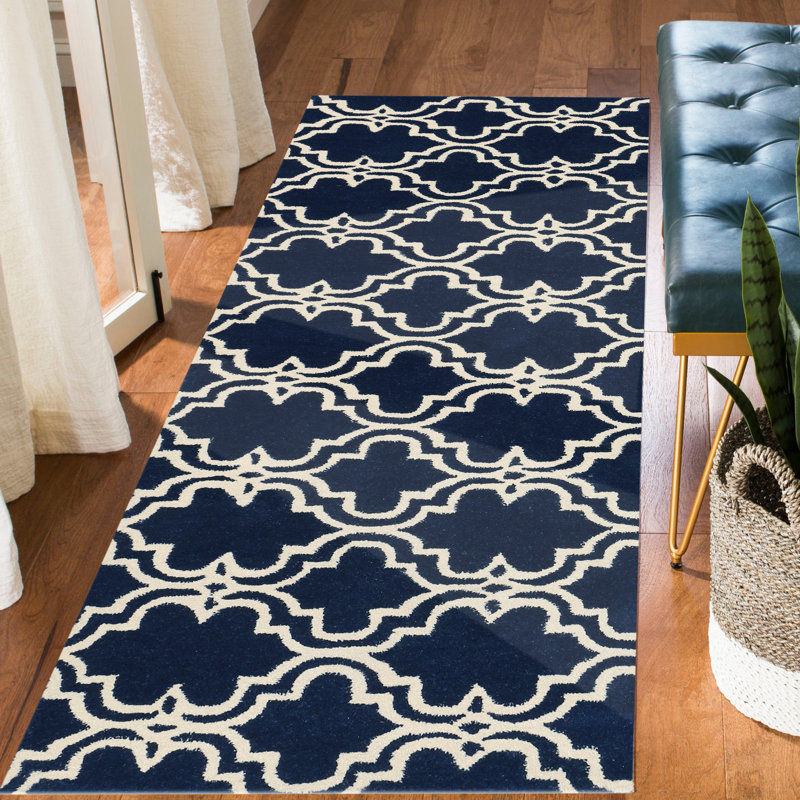 Tapis bleu marine en laine touffeté à la main Ladd, Tapis de couloir 2 pi 3 po x 8 pi