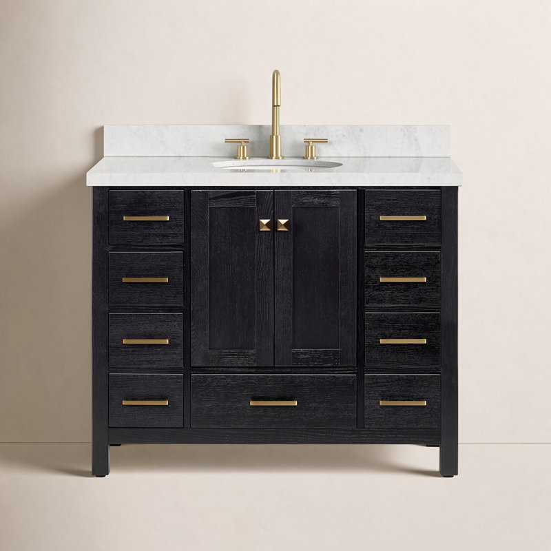 Ensemble de meuble-lavabo simple 43 po Amariani, Chêne noir / laiton satiné, Ovale