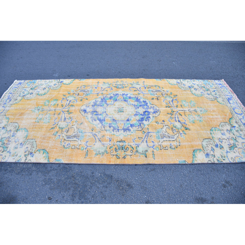 Tapis turc en laine Oushak rétro fait à la main, parfait pour l'esthétique de la chambre à coucher