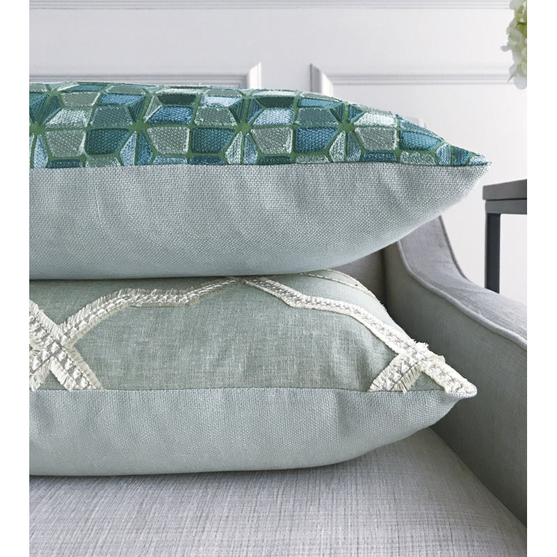 Embroidered Feather Reversible Throw Pillow