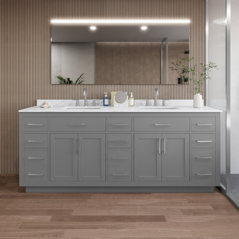 Beckett TK 84'' W Vanity, 8" Center, Brushed Nickel, Gray