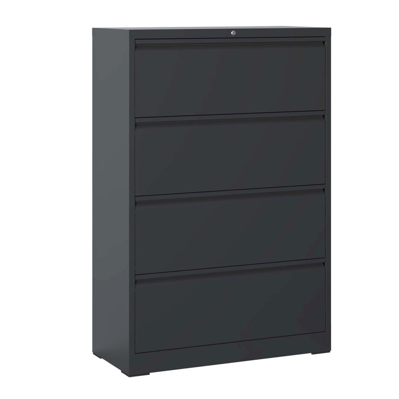Metal 4 Filing Cabinet, Black With Lock, For Office Storage, Fits Legal/Letter/A4/F4 Size Folders Smoothly Lockable Style, Securely